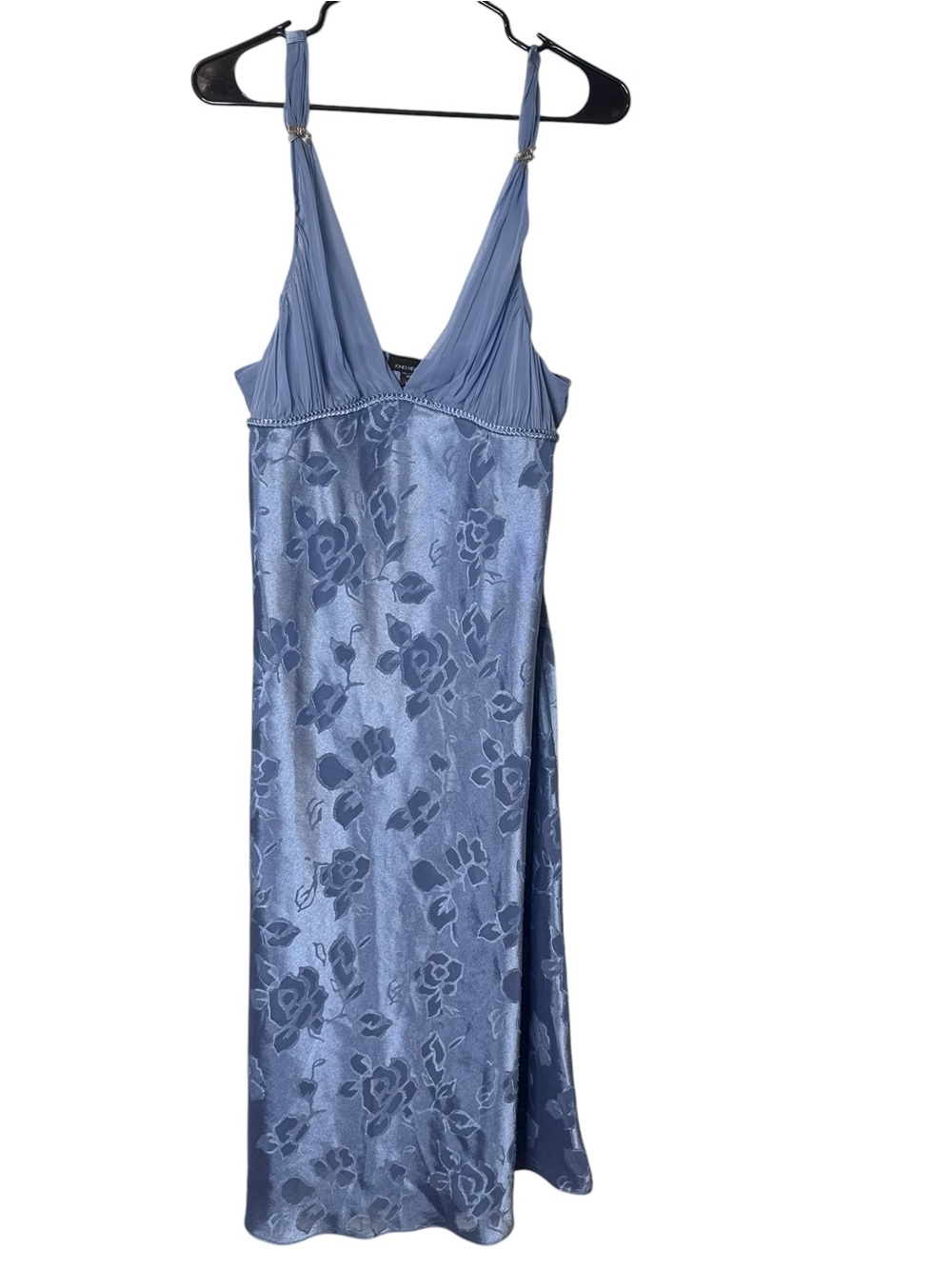 Jones New York Dusty Blue Floral Satin Slip Dress burnout bridal fairy Large